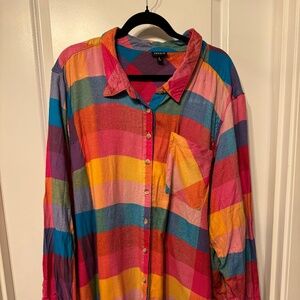 Torrid Lizzie Softest Flannel Button-Down Shirt 🌈 Multi Plaid – Size 5